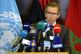 MOROCCO : UN special envoy for Libya, Bernardino Leon speaks at a press conference during a new round of peace talks on the Libyan conflict on September 12, 2015, in the Moroccan city of Skhirat, 20 kilometers south of Rabat. Libya, torn apart since dictator Moamer Kadhafi's ouster in 2011, has two rival administrations -- the GNC and an internationally recognised government based in Tobruk in the far east. AFP PHOTO / FADEL SENNA