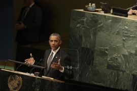 US President Barack Obama delivers his address during the United Nations Sustainable Development Summit which is taking place for three days before the start of the 70th session General Debate of the United Nations General Assembly at United Nations headquarters in New York, New York, USA, 27 September 2015.