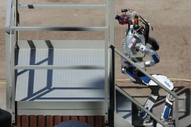 POMONA, CA - JUNE 06: Team Kaist's DRC-HUBO robot successfully climbs a set of four stairs during its successful final run in the Defense Advanced Research Projects Agency (DARPA) Robotics Challenge at the Fairplex June 6, 2015 in Pomona, California. Organized by DARPA, the Pentagon's science research group, 24 teams from aorund the world are competing for $3.5 million in prize money that will be awarded to the robots that best respond to natural and man-made disasters.