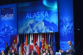 US President Barack Obama speaks at the Global Leadership in the Arctic: Cooperation, Innovation, Engagement and Resilience (GLACIER) Conference in the Denaina Civic and Convention Center on August 31, 2015 in Anchorage, Alaska. AFP PHOTO/MANDEL NGAN