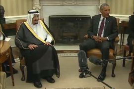 لقاء الرئيس الأمريكي بارك أوبما مع الملك سلمان ملك المملكة العربية السعودية
