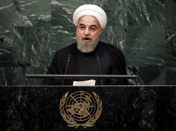 Iran's President Hassan Rouhani addresses a plenary meeting of the United Nations Sustainable Development Summit 2015 at the United Nations headquarters in Manhattan, New York September 26, 2015. More than 150 world leaders are expected to attend the three day summit to formally adopt an ambitious new sustainable development agenda, according to a U.N. press statement. REUTERS/Carlo Allegri TPX IMAGES OF THE DAY