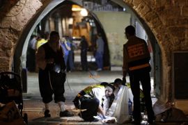 A ZAKA team at the scene where two Israelis were killed and two others were seriously injured by a Palestinian attacker in the alleys of the Old City of Jerusalem, Israel, 03 October 2015. A Palestinian man attacked an Israeli family in Jerusalem killing the father and another man before being shot dead by security forces. Two other members of the family were injured, including a toddler, Israeli police said. The attacker stabbed the Jewish family with a knife and then took a gun he obtained from one of the wounded and began firing at the responding officers, who fatally shot him.