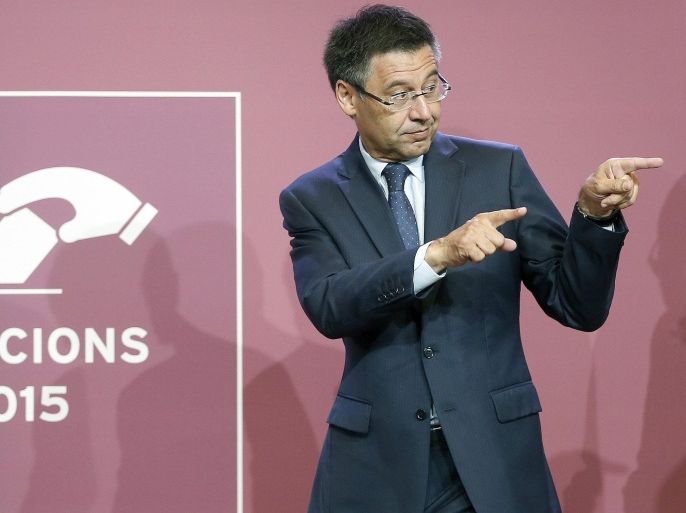 FC Barcelona presidential candidate Josep Maria Bartomeu celebrates his victory in the club's presidential elections, in Barcelona, Spain, 18 July 2015.