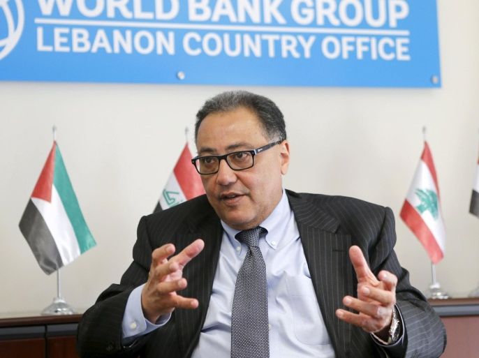 World Bank Regional Vice President Hafez Ghanem speaks during an interview with Reuters in Beirut April 28, 2015. The World Bank is seeking to finance development projects in areas in Iraq that the government has recaptured from Islamic State militants, Ghanem said. Ghanem also said he would meet with Iraqi officials and discuss ways to help the government tackle a budget deficit caused by a drop in oil revenues when he visits Iraq this week. Picture taken April 28, 2015. To match Interview MIDEAST-WORLDBANK/ REUTERS/Mohamed Azakir
