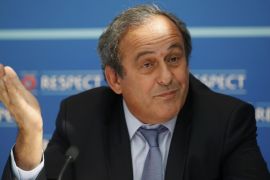 UEFA President Michel Platini attends a news conference after the draw for the 2015/2016 UEFA Europa League soccer competition at Monaco's Grimaldi Forum in Monte Carlo, Monaco August 28, 2015. REUTERS/Eric Gaillard