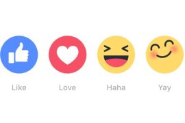 This image provided by Facebook shows its newly introduced "Reactions" buttons. From left: like, love, haha, yay, wow, sad, and angry. Facebook is testing Reactions in Ireland and Spain starting Thursday, Oct. 8, 2015, with the hope of eventually rolling them out globally soon. (Facebook via AP)
