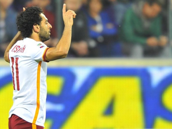 Roma's Mohamed Salah jubilates after scoring the goal of 0-1 during the italian serie A soccer match ACF Fiorentina vs AS Roma at Artemio Franchi stadium in Florence, Italy, 25 October 2015.