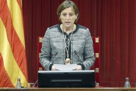 Newly appointed speaker of the Catalonian Parliament, Carme Forcadell, speaks during the first session of the new regional Parliament in Barcelona, northeastern Spain, 26 October 2015. Forcadell was named the new speaker of the 135-seat regional parliament with 77 votes against 57 blank votes.