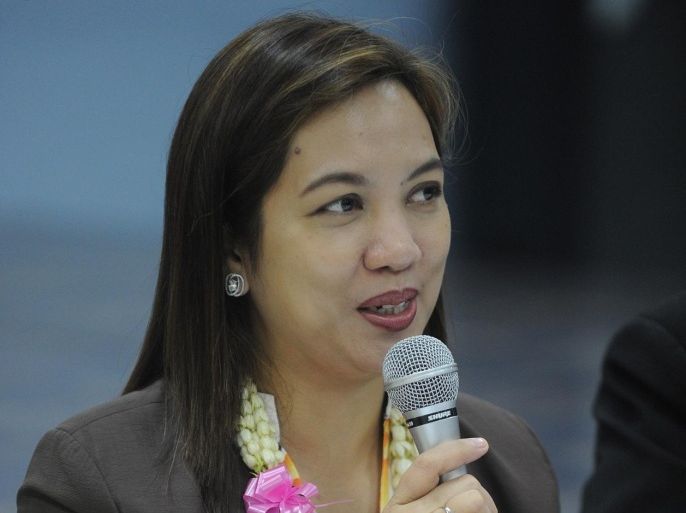 Depart of Health Secretary Janette Garin speaks during a briefing at the Fabella Hospital in Manila on May 8, 2015. The Department of Health and the Philippine Obstetric and Gynaecological Society on May 8 began offering free cervical cancer screening for women in some 65 hospitals nationwide as part of Cervical Cancer Awareness Month. AFP PHOTO / Jay DIRECTO