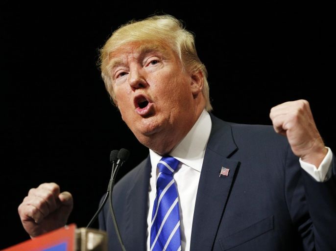 FILE - In this Oct. 8, 2015, file photo, Republican presidential candidate Donald Trump speaks at a rally in Las Vegas. Don’t expect Democrats to take down Trump. If the GOP’s baffled establishment wants to dismiss their party’s billionaire presidential front-runner, it appears they’ll have to do it themselves. (AP Photo/John Locher, File)
