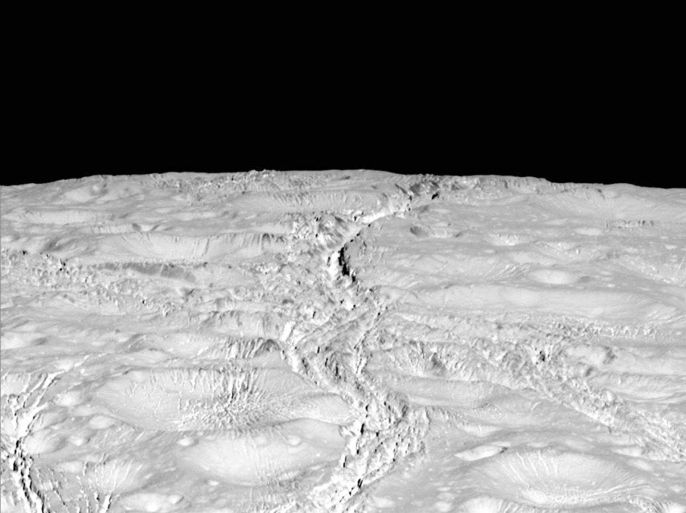 The north pole of Saturn's icy moon Enceladus is seen in an image from NASA's Cassini spacecraft taken October 14, 2015. The moon's north pole lies approximately at the top of this view from Cassini's wide-angle camera. The view was acquired at a distance of approximately 4,000 miles (6,000 kilometers) from Enceladus. REUTERS/NASA/JPL-Caltech/Space Science Institute/Handout via Reuters THIS IMAGE HAS BEEN SUPPLIED BY A THIRD PARTY. IT IS DISTRIBUTED, EXACTLY AS RECEIVED BY REUTERS, AS A SERVICE TO CLIENTS. FOR EDITORIAL USE ONLY. NOT FOR SALE FOR MARKETING OR ADVERTISING CAMPAIGNS