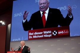 Vienna's Governor Michael Haeupl delivers his speech during the final election rally of the Socialist Party (SPOe) ahead of regional elections in Vienna, Austria, October 9, 2015.