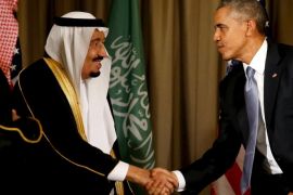 U.S. President Barack Obama shakes hands with Saudi Arabia's King Salman after their meeting alongside the G20 summit at the Regnum Carya Resort in Antalya, Turkey, November 15, 2015. REUTERS/Jonathan Ernst