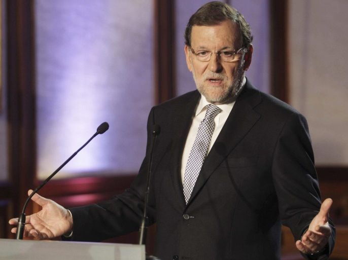 Spanish Prime Minister Mariano Rajoy makes a statement in Bejar, Spain, on 09 November 2015, after the Catalonian regional parliament approved an independence resolution. The Catalan government's bid to split the north-eastern region from the rest of Spain took a step forward when members of its parliament passed a draft resolution paving the way for independence.