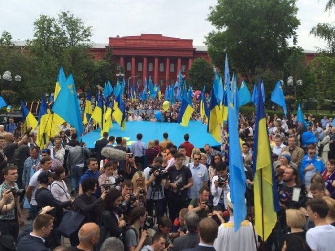 جانب من تظاهرة سابقة لدعم التتار في العاصمة كييف