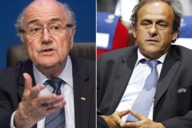 (FILE) A composite file picture of FIFA President Joseph Blatter (taken on 30 May 2015 in Zurich, Switzerland) and UEFA President Michel Platini (taken on 29 August 2014 in Monaco). FIFA president Joseph Blatter and UEFA president Michel Platini have lost their appeals against 90-day provisional suspensions from all football activities. FIFA's appeals committee on 18 November 2015 rejected the appeals and confirmed provisional suspensions imposed last month by the world governing body's ethics committee.