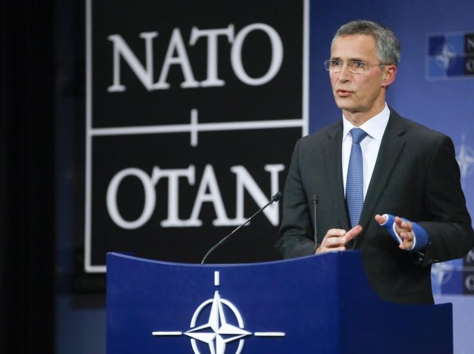 NATO Secretary General Jens Stoltenberg speaks during a press briefing after a meeting in Brussels, Belgium, 24 November 2014. NATO Secretary General Jens Stoltenberg calls for calm and contacts between Moscow and Ankara after NATO member Turkey shot down a Russian fighter jet near the Syrian border. A Russian bomber jet Sukhoi Su-24 was downed by a Turkish F-16 fighter in the airspace over the border region between Turkey and Syria and went down on Syrian territory. Turkey said that the jet was fired upon after violating Turkish airspace and ignoring repeated warnings.