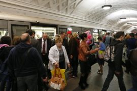 People disembark a train at the Metro station Kurskaya in Moscow, Russia, 15 May 2015. Moscow's Metro celebrates its 80th anniversary in 2015, operations began on 15 May 1935.