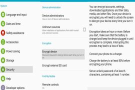 settings --- security -- encrypt device content -- Android device (رماح)