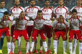 Tunisia's soccer team players pose before their African Nations Cup qualifying soccer match against Egypt in Cairo September 10, 2014. Back row (L-R): Aymen Mathlouthi, Yassine Chikhaoui, Syam Ben Youssef, Ferjani Sassi, Fakhreddine Ben Youssef and Bilel Mohsni. Front row (L-R): Rami Bedoui, Hocine Ragued, Ali Maaloul, Wahbi Khazri and Youssef Msakni. REUTERS/Amr Abdallah Dalsh (EGYPT - Tags: SPORT SOCCER)