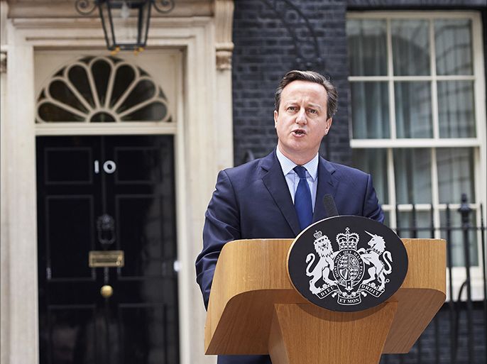 British Prime Minister David Cameron makes a statement to the media outside 10 Downing Street in central London on November 13, 2015, on the Islamic State (IS) group militant known as "Jihadi John". David Cameron said Friday it was not yet clear whether the Islamic State (IS) group militant known as "Jihadi John" had been killed in a US air strike in Syria. Cameron said the strike had targeted British citizen Mohammed Emwazi but added: "We cannot yet be certain if the strike was successful" in a statement delivered outside his Downing Street office. AFP PHOTO / NIKLAS HALLE'N