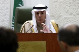 Saudi Minister of Foreign Affairs, Adel al-Jubeir, speaks to reporters during a press conference with his Austrian counterpart Sebastian Kurz (UNSEEN) at the Saudi Foreign Ministry press hall, in the Saudi capital, Riyadh, on November 26, 2015. Jubeir said there is still no date for a meeting that aims to form a coalition of Syrian opposition groups before peace talks targeted for January 1. AFP PHOTO
