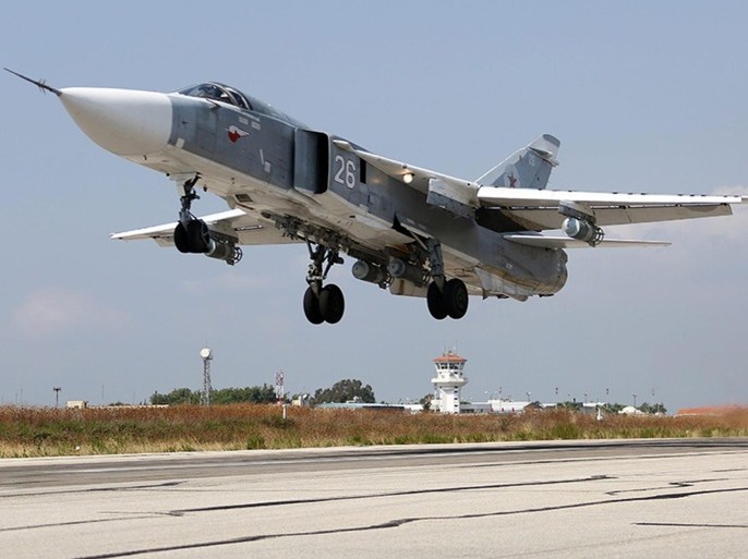 A handout picture dated 03 October 2015 made available on the official website of the Russian Defence Ministry shows a Russian SU-24 M bomber taking off from the Syrian Hmeymim airbase, outside Latakia, Syria. According to statement published 24 November 2015 on the the official website of the Russian Defence Ministry, a Russian SU-24 aircraft from the Russian air group deployed in Syria crashed on the Syrian territory. Turkish F-16s shot down a Russian fighter plane near the border with Syria, Anadolu news agency reported. EPA/RUSSIAN DEFENCE MINISTRY / HANDOUT