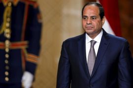 Egypt's President Abdel Fattah al-Sisi attends a ceremony to sign military contracts with French Prime Minister Manuel Valls (unseen) at the Ittihadiya presidential palace in Cairo, Egypt, October 10, 2015. French Prime Minister Manuel Valls and Defence Minister Jean-Yves Le Drian will meet Egyptian President Abdel Fatah al-Sisi and his Prime Minister Sherif Ismail to discuss bilateral relations and regional and international issues of mutual concern. REUTERS/Amr Abdallah Dalsh