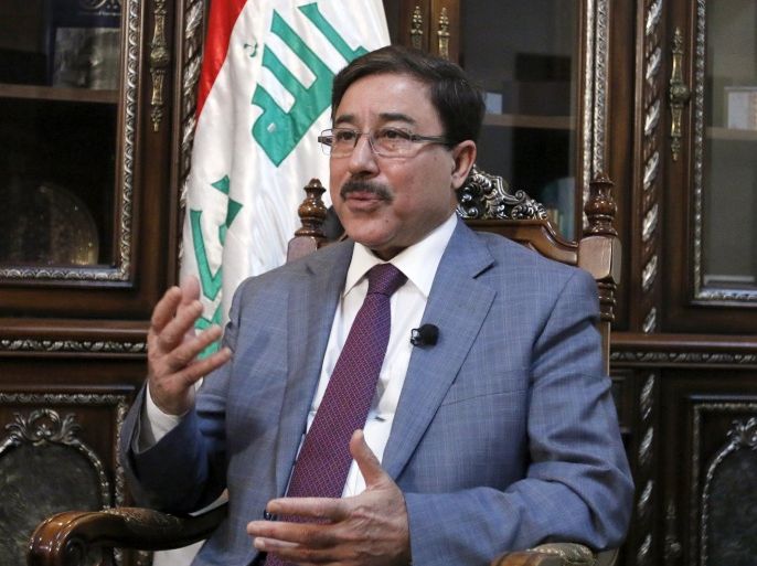 Ali Al-Alak, Central Bank of Iraq governor speaks during an interview with Reuters in Baghdad, September 8, 2015. Lower oil revenues have cut Iraq's foreign currency reserves to about $60 billion, the central bank governor said on Tuesday, enough to cover about 18 months worth of imports for OPEC's second-largest oil producer.REUTERS/Khalid al-Mousily
