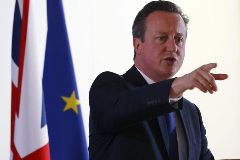 British Prime Minister David Cameron gestures during a news conference after the European Union leaders summit in Brussels, Belgium June 26, 2015. REUTERS/Darren Staples