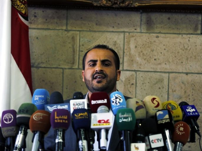 The spokesman of the Houthi movement, Mohammed Abdul-Salam, speaks at a press conference prior to the departure of the Houthi delegation for the Geneva peace talks, in Sanaa, Yemen, 12 December 2015. According to reports, a new round of Yemeni peace talks will be held in Geneva 15 December with the participation of the Yemeni Government, the Houthis and representatives of former Yemeni President Ali Abdullah Saleh, in an attempt to end the ongoing conflict which has brought the impoverished country to the brink of humanitarian crisis.