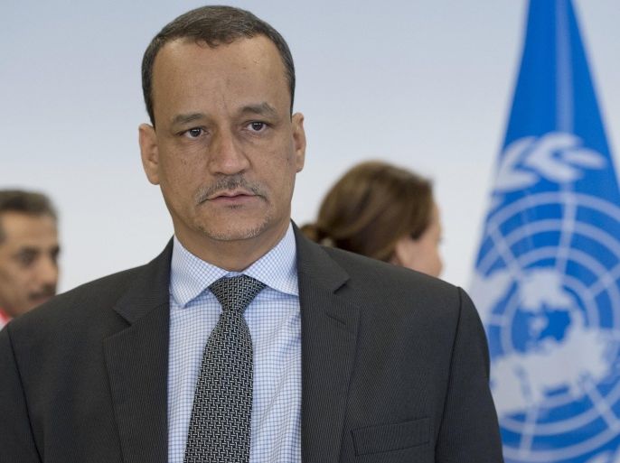 U.N. Secretary-General Special Envoy Ismail Ould Cheikh Ahmed opens with delegations from Sanaa at the Yemen peace talks in Switzerland December 15, 2015. REUTERS/UN Photo/Jean-Marc Ferre/Handout via Reuters ATTENTION EDITORS - THIS PICTURE WAS PROVIDED BY A THIRD PARTY. REUTERS IS UNABLE TO INDEPENDENTLY VERIFY THE AUTHENTICITY, CONTENT, LOCATION OR DATE OF THIS IMAGE. THIS PICTURE IS DISTRIBUTED EXACTLY AS RECEIVED BY REUTERS, AS A SERVICE TO CLIENTS. FOR EDITORIAL USE ONLY. NOT FOR SALE FOR MARKETING OR ADVERTISING CAMPAIGNS.