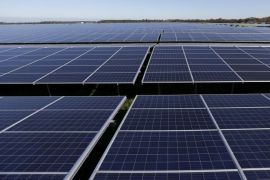 A general view shows solar panels used to produce renewable energy at the photovoltaic park during its official inauguration in Cestas, southwestern France, December 1, 2015. The solar farm of Cestas, the biggest in Europe, consists of 1 Million solar modules covering an area of 2,5 km2 of land and representing 300 MW of power. REUTERS/Regis Duvignau
