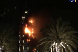 حريق في فندق العنوان المجاور لبرج خليفة