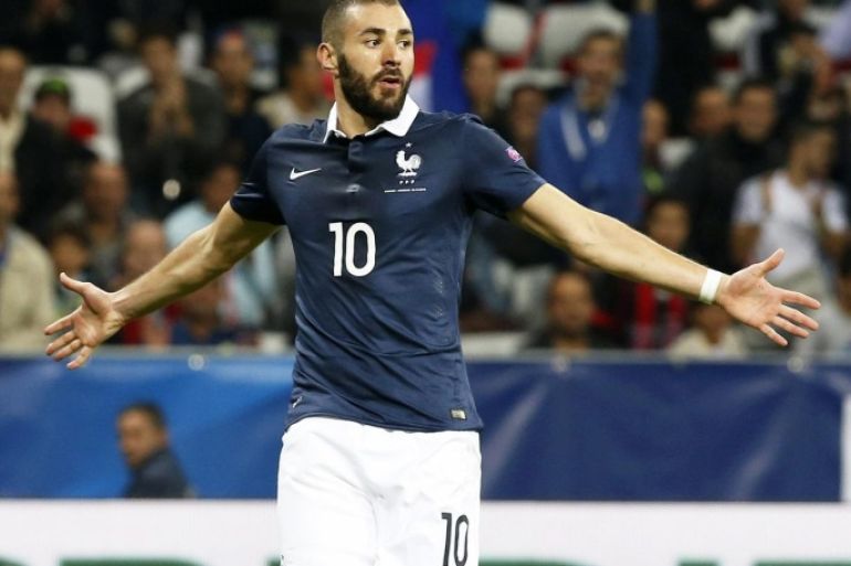 (FILE) File pictute dated 08 October 2015 of French player Karim Benzema during the international friendly soccer match between France and Armenia at Allianz Riviera stadium in Nice, France. The French soccer federation announced 10 December 2015 that is suspending Karim Benzema from the national soccer team over a sex tape blackmail case.