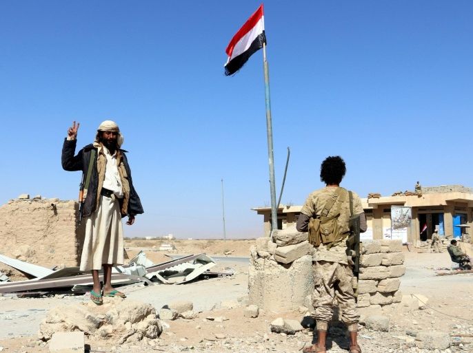 Armed tribesmen loyal to Yemen's Saudi-backed government run a checkpoint in the northern province of al-Jouf, Yemen, 19 December 2015. According to reports, more than 60 Houthi rebels and tribal fighters loyal to the Yemeni government were killed over the past three days in fighting near the Saudi border, as representatives of the Yemeni government and Houthis are in UN-backed peace talks in Switzerland aimed at ending the countrys eight-month conflict.