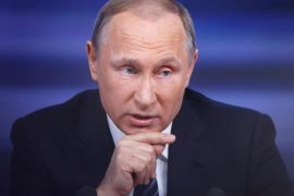 Russian President Vladimir Putin speaks during his annual news conference in Moscow, Russia, 17 December 2015. He was expected to address questions on domestic and international issues, especially Russia's involvement in Syria and Ukraine, and its fight against international terrorism.