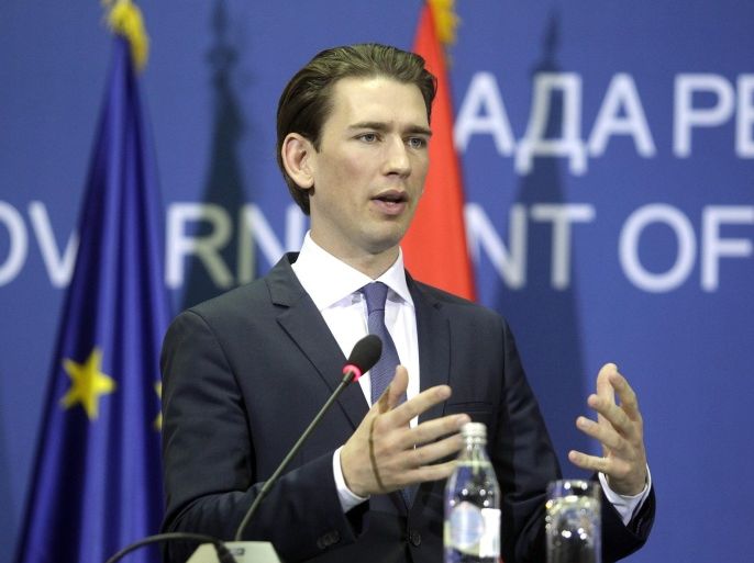 Austrian Foreign minister Sebastian Kurz gestures during a press conference on the sidelines of the 22nd Organization for Security and Co-operation in Europe (OSCE) Ministerial Council in Belgrade, Serbia, 03 December 2015. The Ministerial Council meets once a year towards the end of every term of chairmanship to consider issues on the OSCE agenda and adopt relevant documents, the organization said on its website.