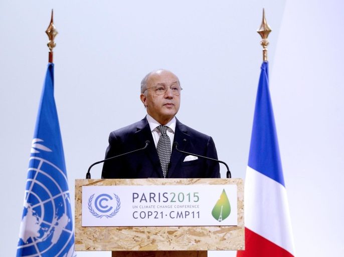 French Minister for Foreign Affairs Laurent Fabius delivers a speech during the 'High-Level Segment of COP 21/CMP 11' meeting at the COP21 World Climate Change Conference 2015 in Le Bourget, north of Paris, France, 07 December 2015. The 21st Conference of the Parties (COP21) is held in Paris from 30 November to 11 December aimed at reaching an international agreement to limit greenhouse gas emissions and curtail climate change.