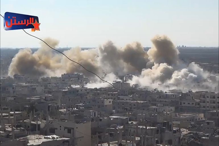 قصف طيران النظام لمدينة الرستن بريف حمص
