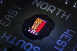 Light_Chip11GA.jpg Caption: "The light-enabled microprocessor, a 3x6mm chip, installed on a circuit board." (Image credit: Glenn Asakawa)
