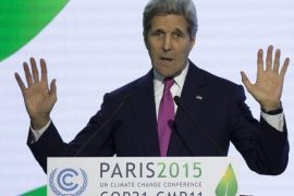 US Secretary of State John Kerry gestures while giving a statement during a news conference at 'the COP21 Climate Conference in Le Bourget, north of Paris, France, 09 December 2015. The 21st Conference of the Parties (COP21) is held in Paris from 30 November to 11 December aimed at reaching an international agreement to limit greenhouse gas emissions and curtail climate change.