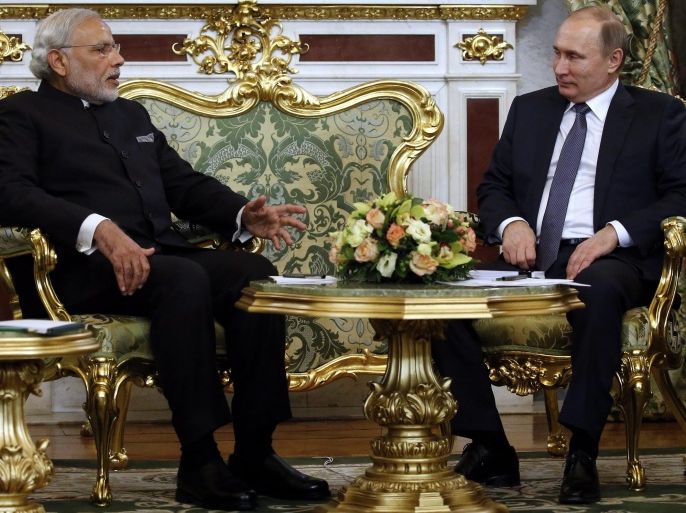 Indian Prime Minister Narendra Modi (L) meets with Russian President Vladimir Putin (R) in the Kremlin in Moscow , Russia, 24 December 2015. Indian Prime Minister is on official visit in Moscow.