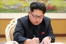 An undated photo published by the North Korean Central News Agency (KCNA) supplied by Yonhap News Agency (YNA) on 06 January 2016 shows North Korea's top leader Kim Jong-un sign an order for the country to conduct a hydrogen bomb test. Pyongyang claimed a successful H-bomb test in a special broadcast, saying it occurred at 10 a.m. on the day. The announcement was made within hours after what looked like an artificially created earthquake was detected in the North's eastern region near its nuclear test site. EPA/North's Korean Central News Agency / HANDOUT