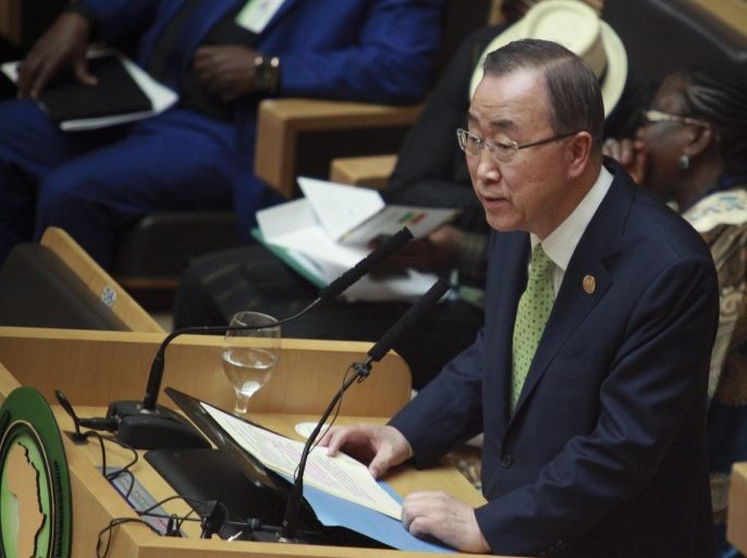 United Nations Secretary-General Ban Ki-moon delivers a speech during the 26th African Union Summit at the African Union Headquarters in Addis Ababa, Ethiopia, 30 January 2016. While the Summit's official theme is human rights in Africa, African leaders are meeting to discuss whether to deploy AU's 5,000- strong peacekeeping forces to troubled Burundi in a bid to end the armed crisis in the country despite Burundi's strong opposition.