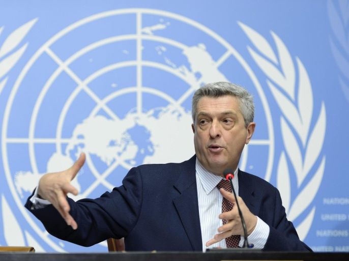 United Nations High Commissioner for Refugees, UNHCR, Filippo Grandi, addresses the media for the first time in the Palais Nations after being appointed UN High Commissioner for Refugees of the United Nations in Geneva, Switzerland, 07 January 2016.