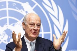 UN Special Envoy of the Secretary-General for Syria Staffan de Mistura informs the media on the Intra-Syrian Talks, during a press conference, at the European headquarters of the United Nations in Geneva, Switzerland, Monday, Jan. 25, 2016. (Salvatore Di Nolfi/Keystone via AP)