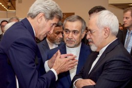 U.S. Secretary of State John Kerry (L) speaks with Hossein Fereydoun (C), the brother of Iranian President Hassan Rouhani, and Iranian Foreign Minister Javad Zarif (R), before the Secretary and Foreign Minister addressed an international press corps gathered at the Austria Center in Vienna, Austria, July 14, 2015. Iran and six major world powers reached a nuclear deal on Tuesday, capping more than a decade of on-off negotiations with an agreement that could potentially transform the Middle East, and which Israel called an "historic surrender". REUTERS/US State Department/Handout via Reuters ATTENTION EDITORS - THIS PICTURE WAS PROVIDED BY A THIRD PARTY. REUTERS IS UNABLE TO INDEPENDENTLY VERIFY THE AUTHENTICITY, CONTENT, LOCATION OR DATE OF THIS IMAGE. FOR EDITORIAL USE ONLY. NOT FOR SALE FOR MARKETING OR ADVERTISING CAMPAIGNS. THIS PICTURE WAS PROCESSED BY REUTERS TO ENHANCE QUALITY. AN UNPROCESSED VERSION WILL BE PROVIDED SEPARATELY.