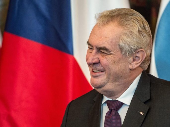 Czech President Milos Zeman smiles as welcomes South Korean President Park Geun-hye (not pictured) at the Prague Castle in Prague, Czech Republic, 02 December 2015. Yun Byung-Se is on a four days official visit to the Czech Republic.
